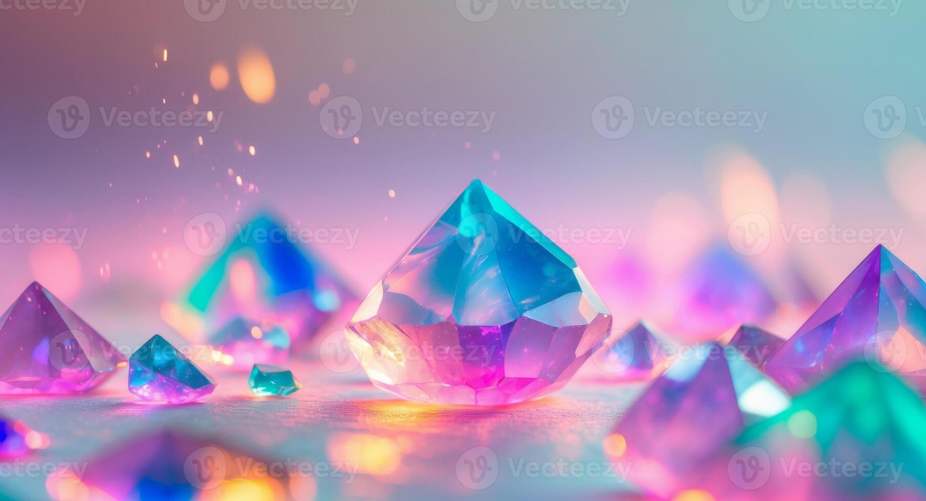 A group of colorful crystals with sparkles photo