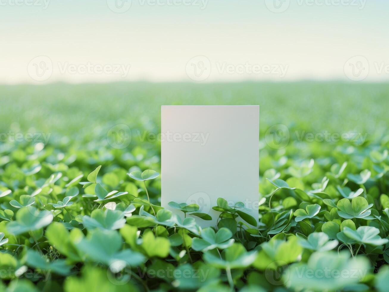 Blank Card Mockup in a Field of Clover, Ideal for NatureThemed Designs, Branding. photo