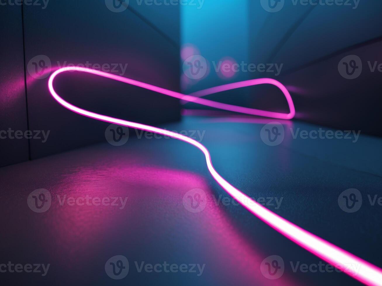 Neon Path. A Glowing Pink Line Leading Through a Modern, Abstract Space Futuristic. photo