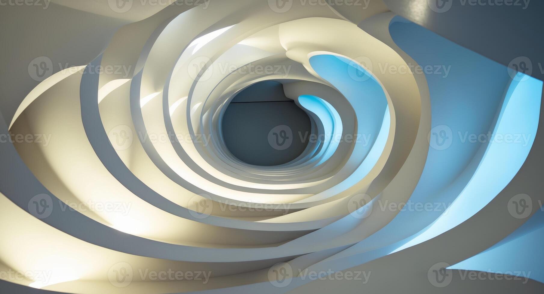A spiral staircase with blue lights photo
