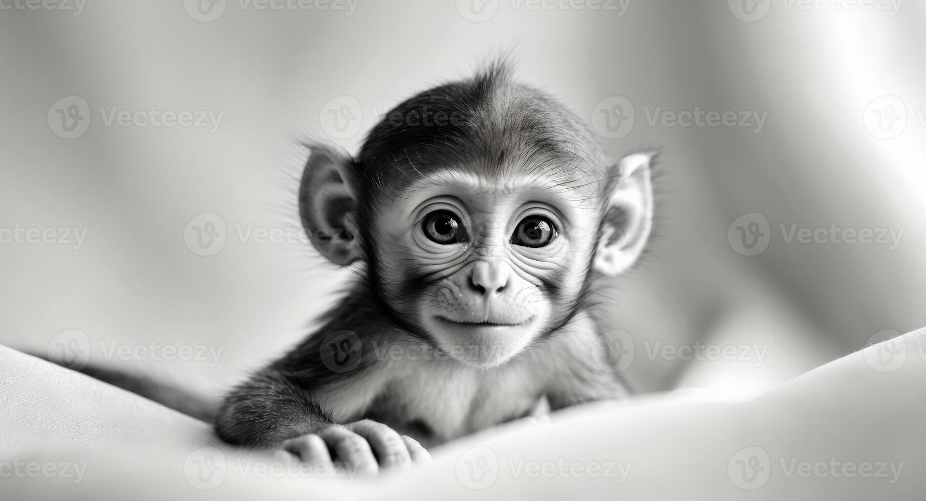 A black and white photo of a monkey