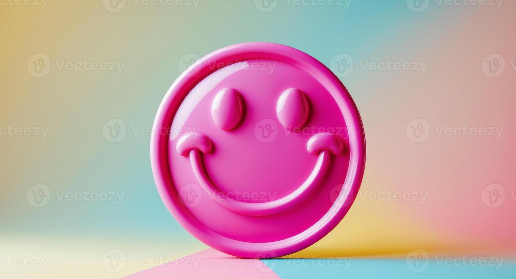 A pink smiley face on a colorful background photo