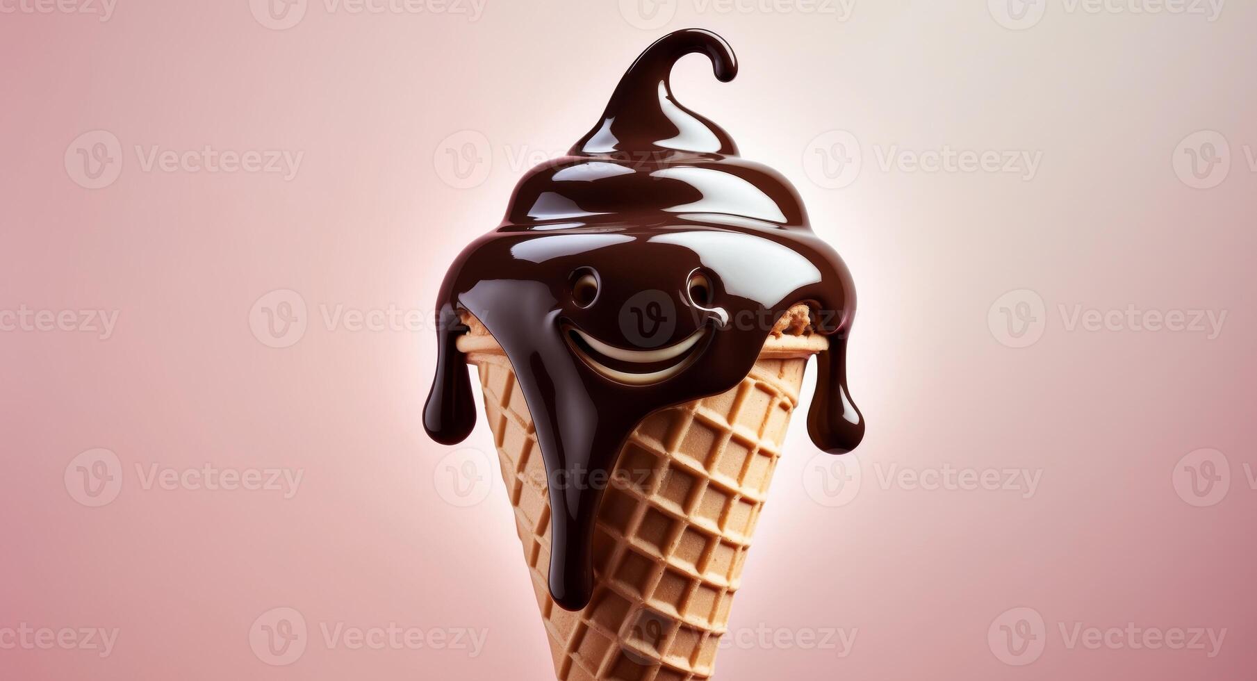 A chocolate ice cream cone with a smiley face on it photo