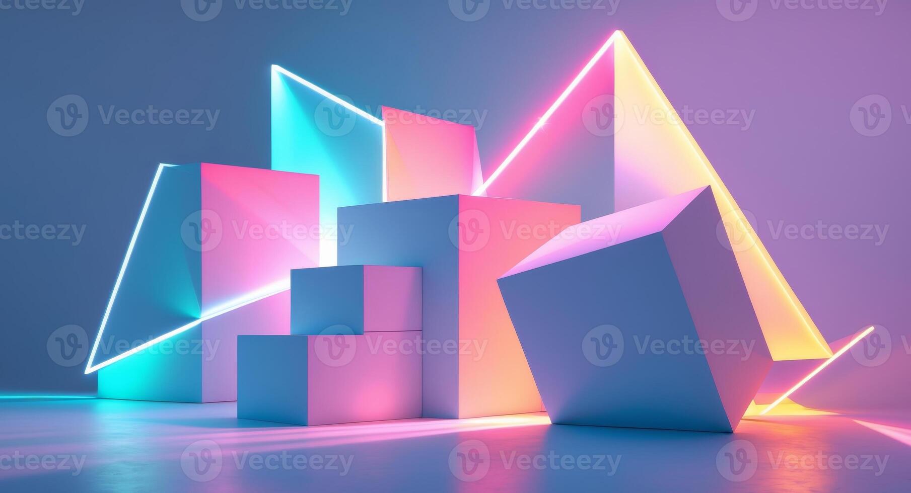 3d rendering of neon lights on a wall photo