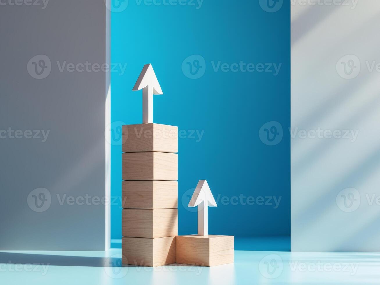 A stack of wooden blocks with an arrow pointing up photo