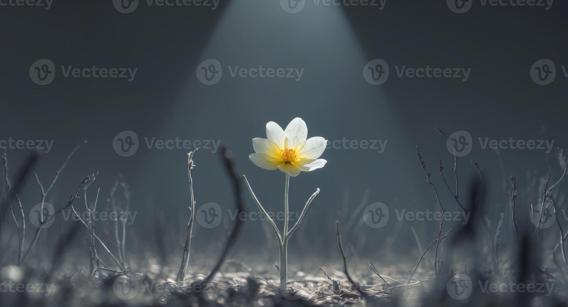 A single flower is standing in the middle of a field photo