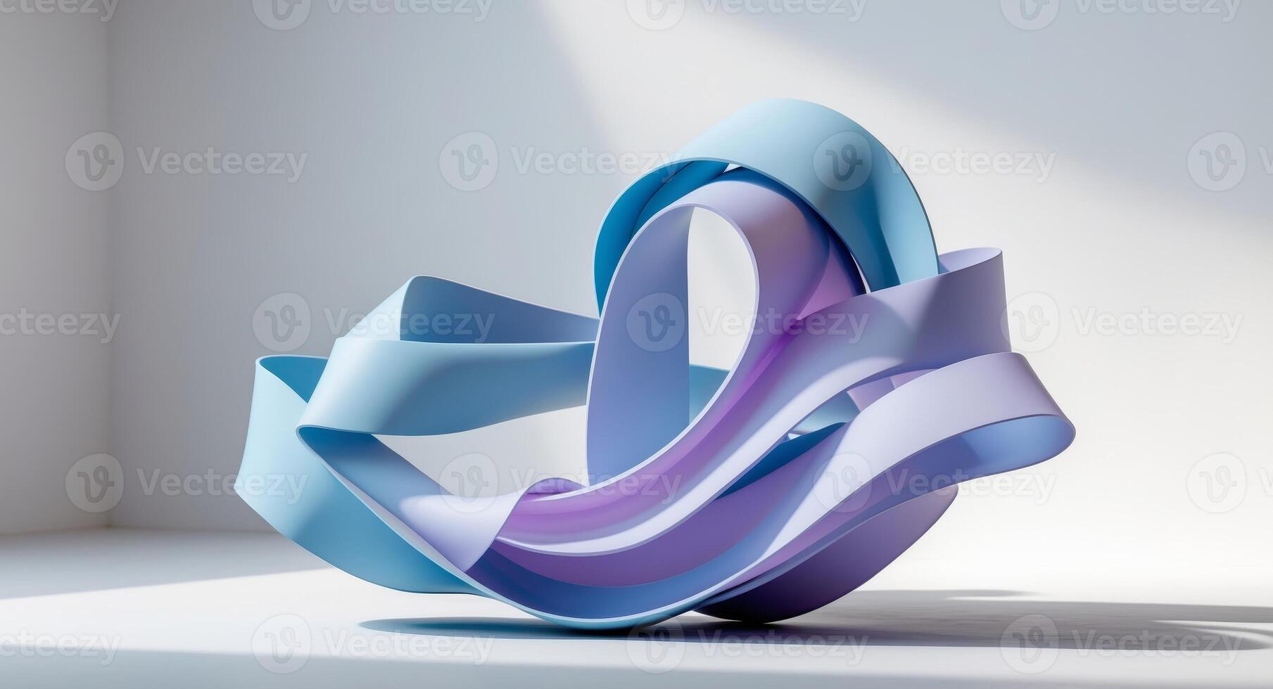 A blue and purple abstract sculpture on a white surface photo