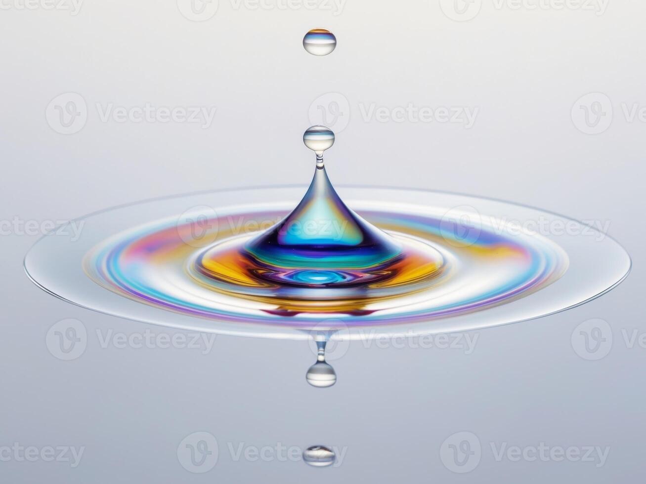 A drop of water with a rainbow colored drop photo