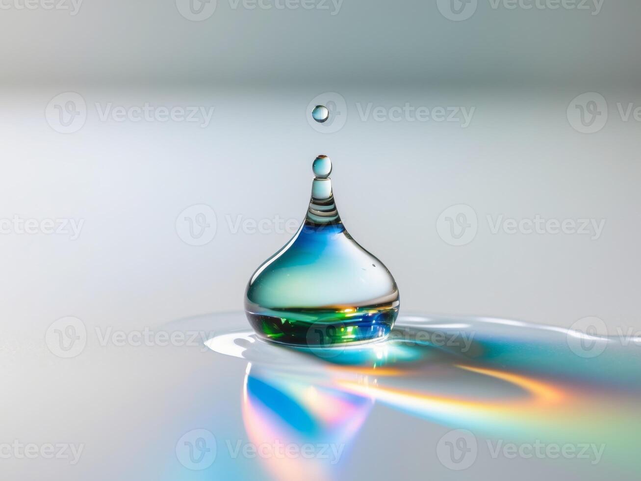 A drop of water with rainbow colors on it photo