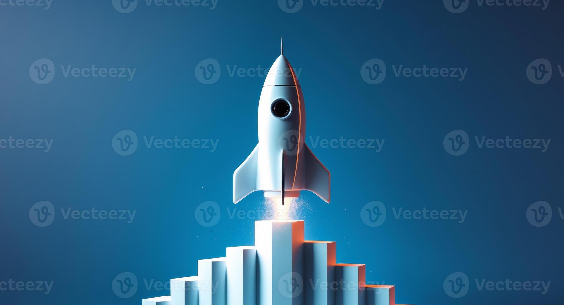 A rocket is flying up a ladder and is about to reach the top photo