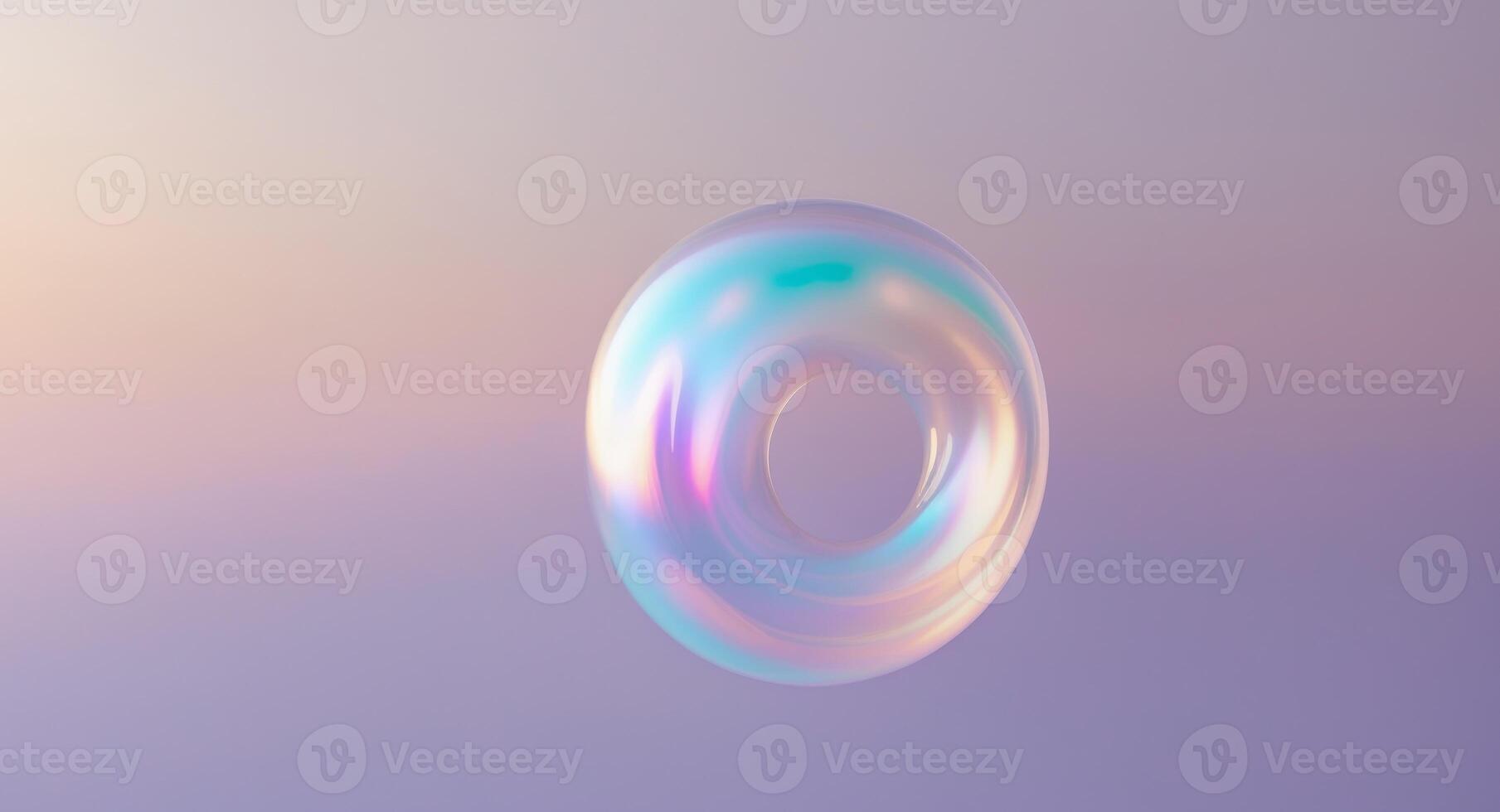 Luminous Ring. An Abstract Iridescent 3D Rendering Floating in a Soft Gradient Light. photo