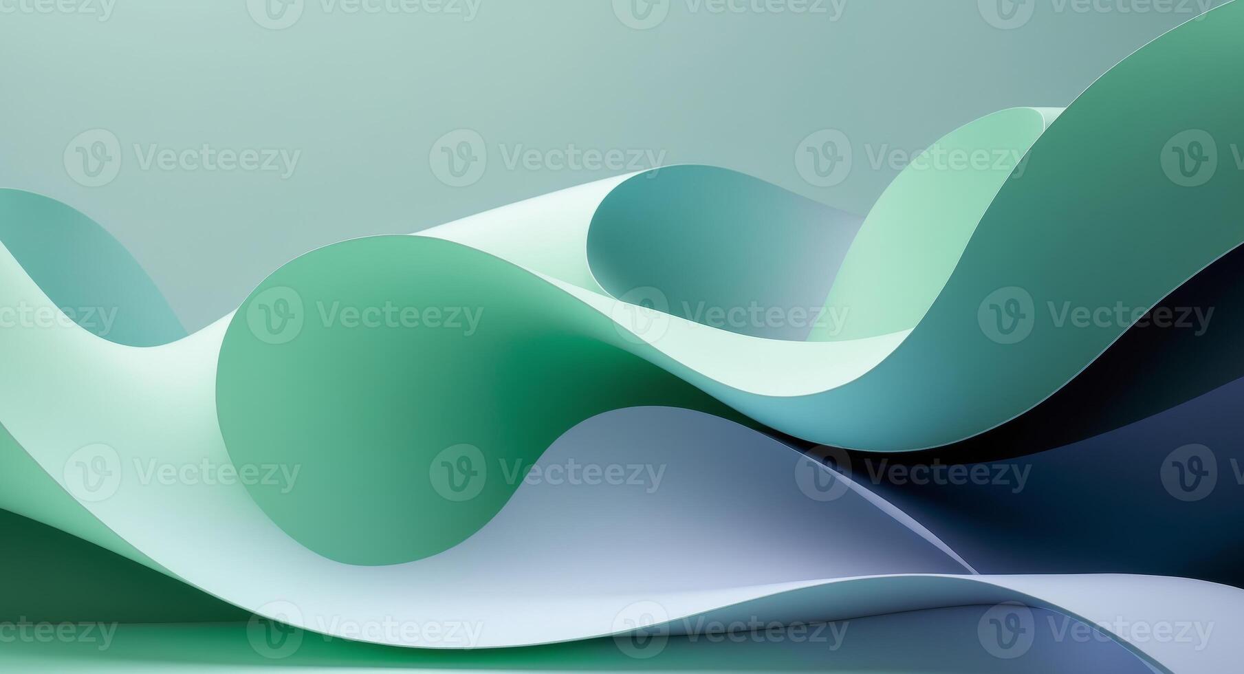 Abstract Paper Waves in Serene Teal and Green Tones, a Minimalist and Modern Design. photo
