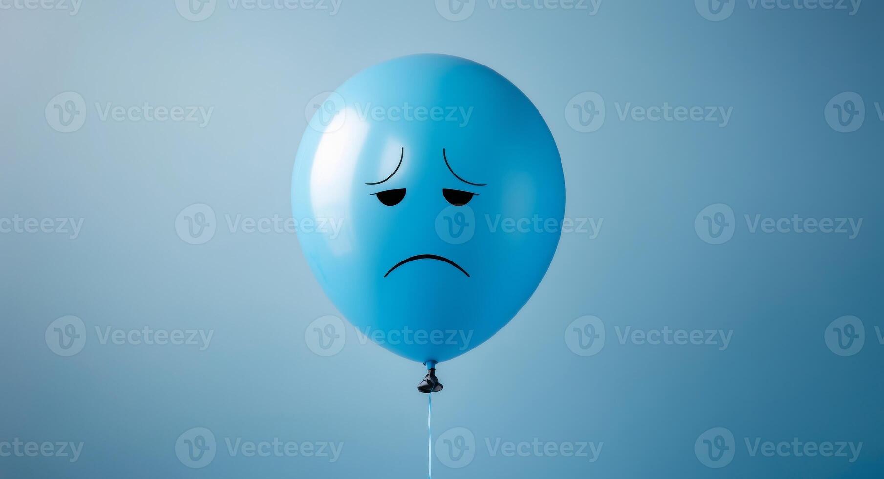 Sad Blue Balloon Floating Against a Blue Background A Symbol of Melancholy. photo