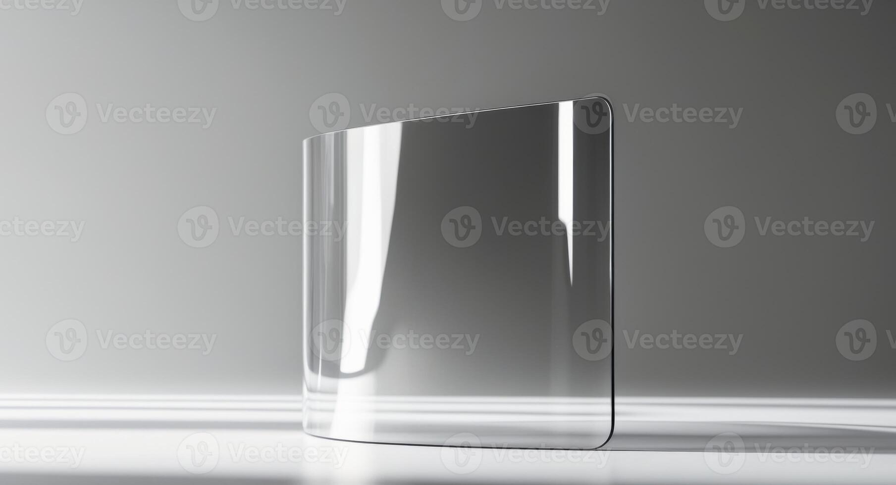 Transparent Curved Display Mockup with Reflection on a Light Gray Background. photo