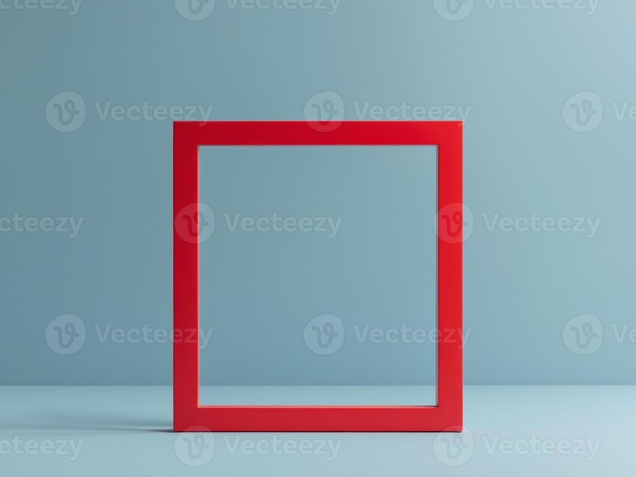 Minimalistic Composition with a Red Square Frame on a Light Blue Background. photo