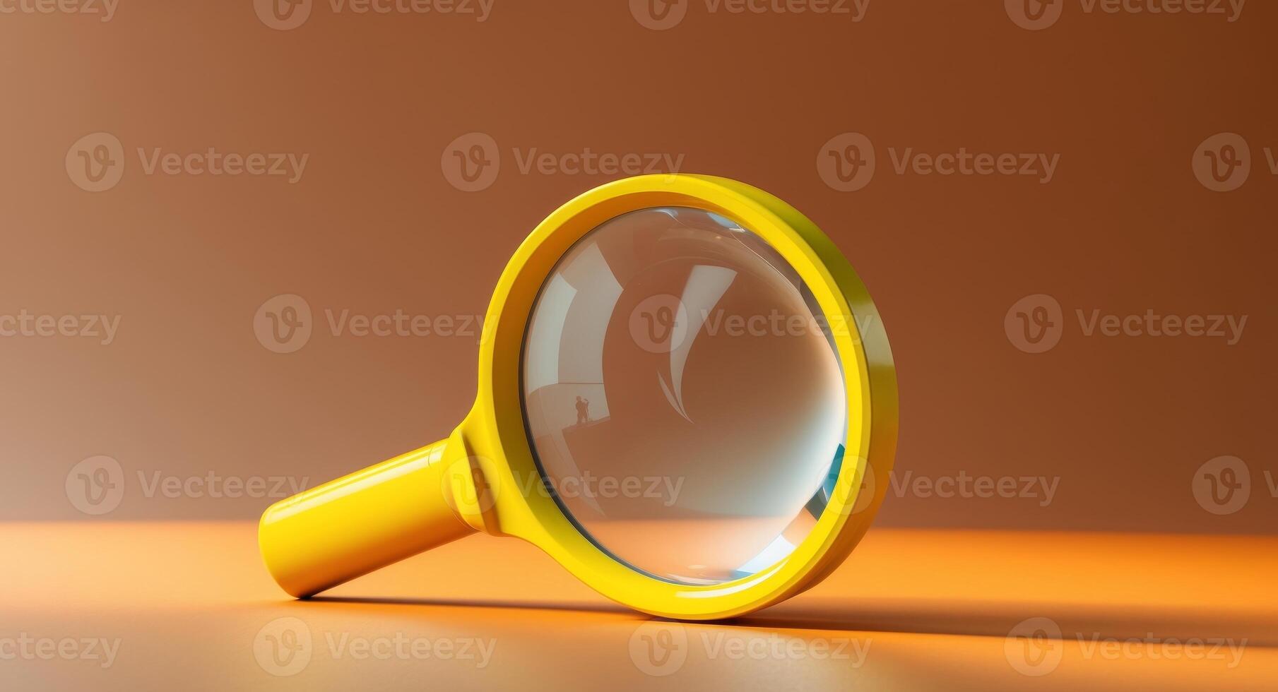 A magnifying glass is sitting on top of an orange surface photo