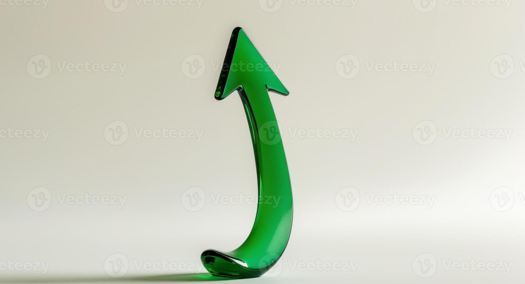 Green Glass Arrow Pointing Upward, Symbolizing Growth, Progress, and Direction. photo