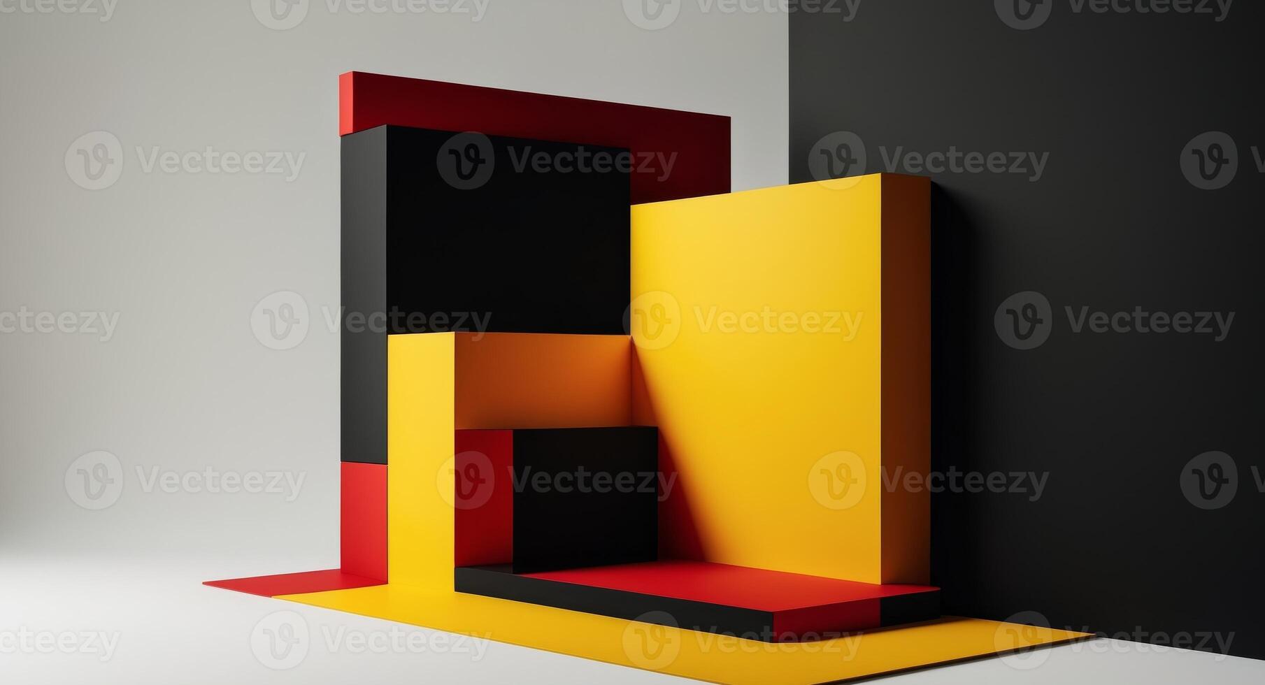 Abstract Geometric Composition with Red, Yellow and Black Rectangular Shapes. photo