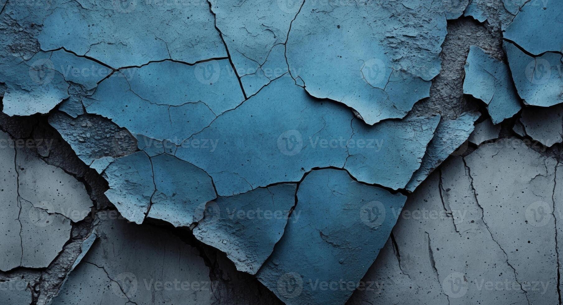 Abstract Blue and Gray Cracked Paint Wall Texture, Imperfect Surface Background. photo