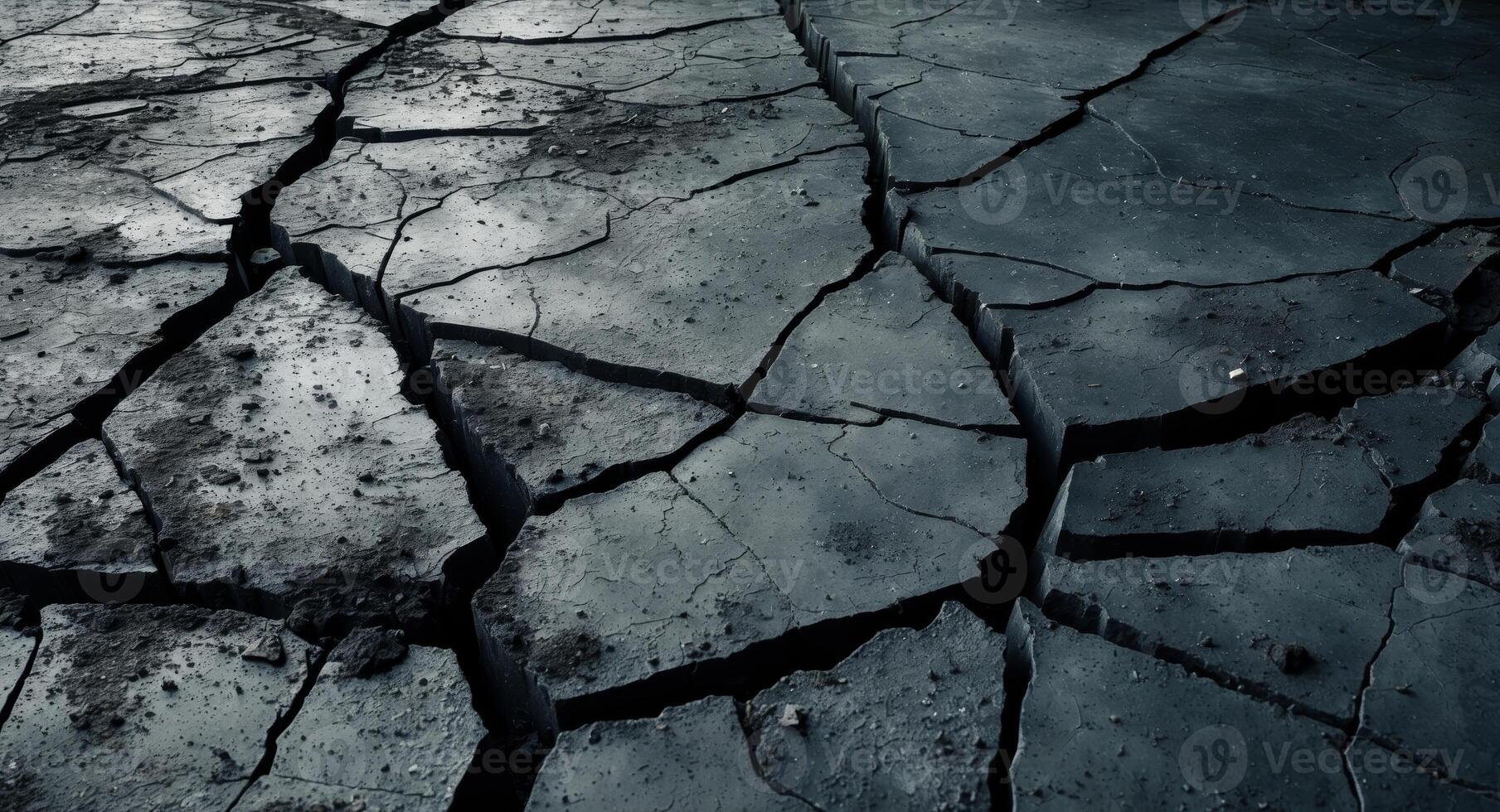 The desolate landscape of cracked earth evokes a sense of environmental destruction. photo