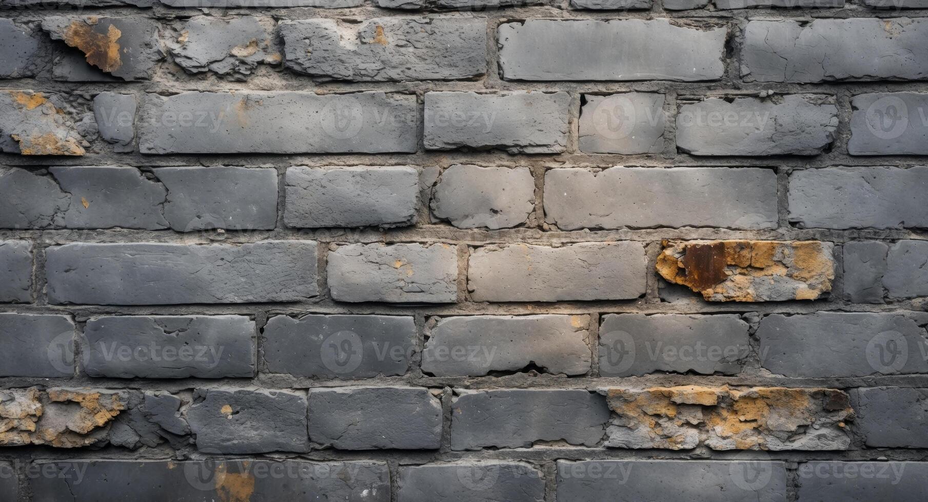 Distressed Gray Brick Wall Texture with Eroded Patches, Rough Surface Detail. photo