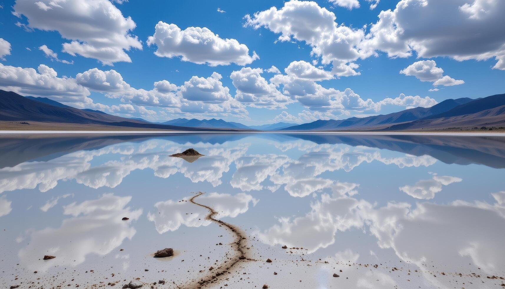 a salt lake reflects the sky so perfectly it becomes difficult to tell where land ends. photo
