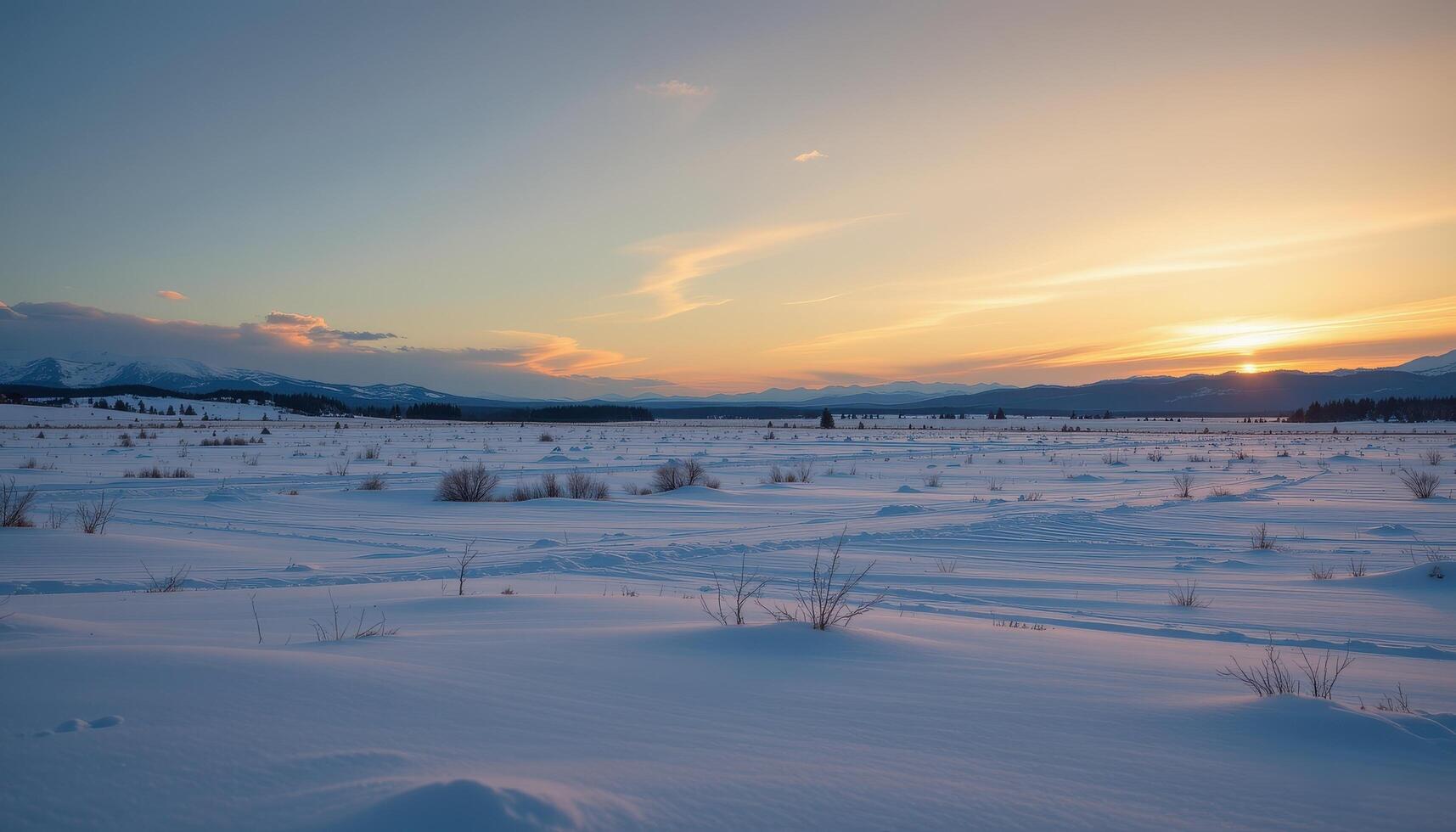 a snowfield glows faintly under a sky filled with pale northern light. photo