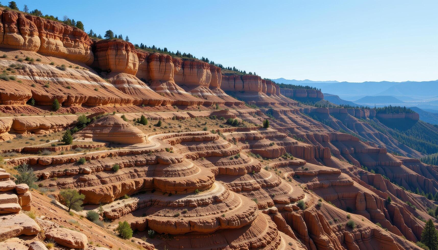 the layered rock of an eroded plateau forms intricate natural patterns. photo