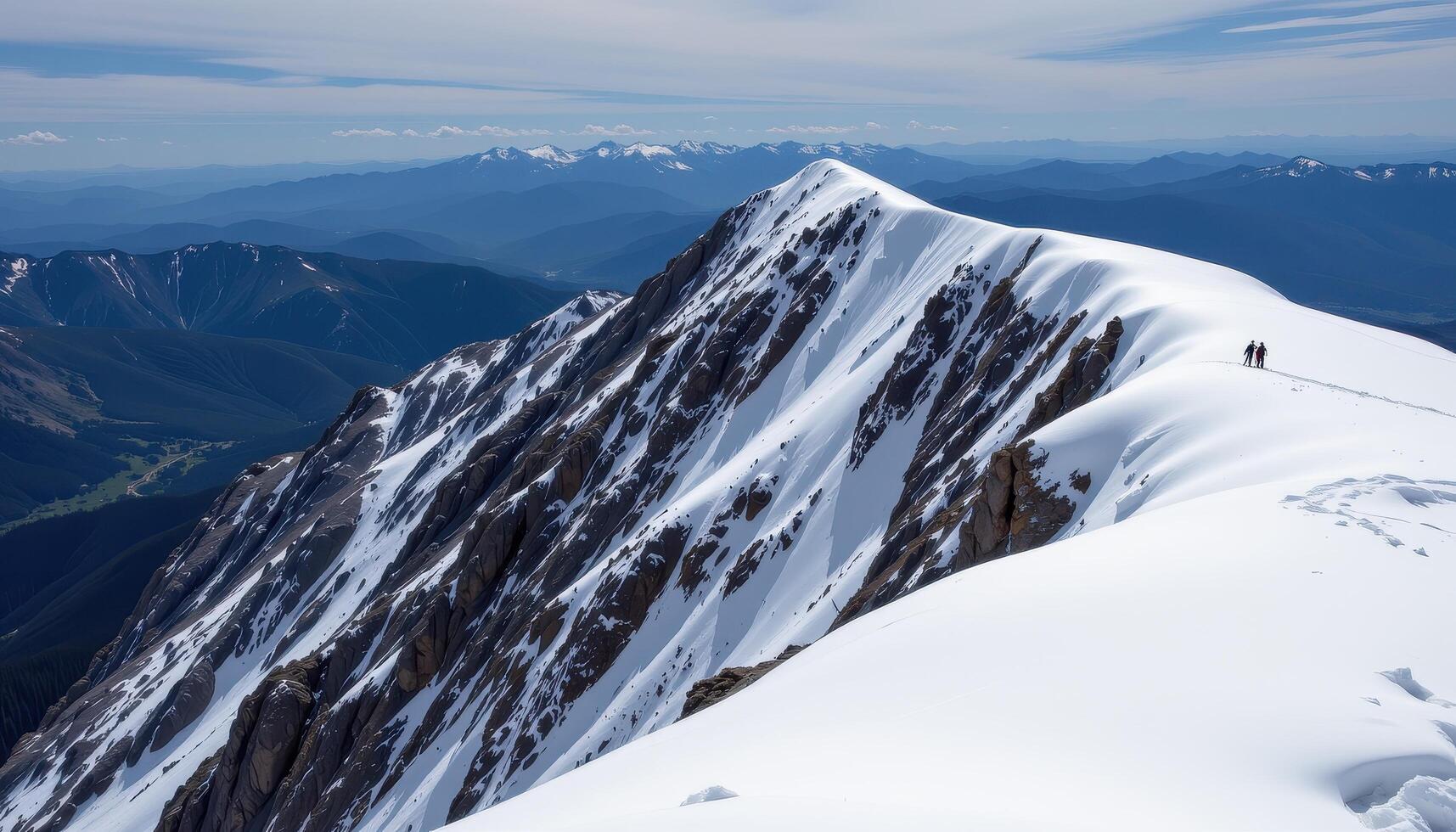 snow clings stubbornly to shaded rock faces along the ridge of a high mountain. photo