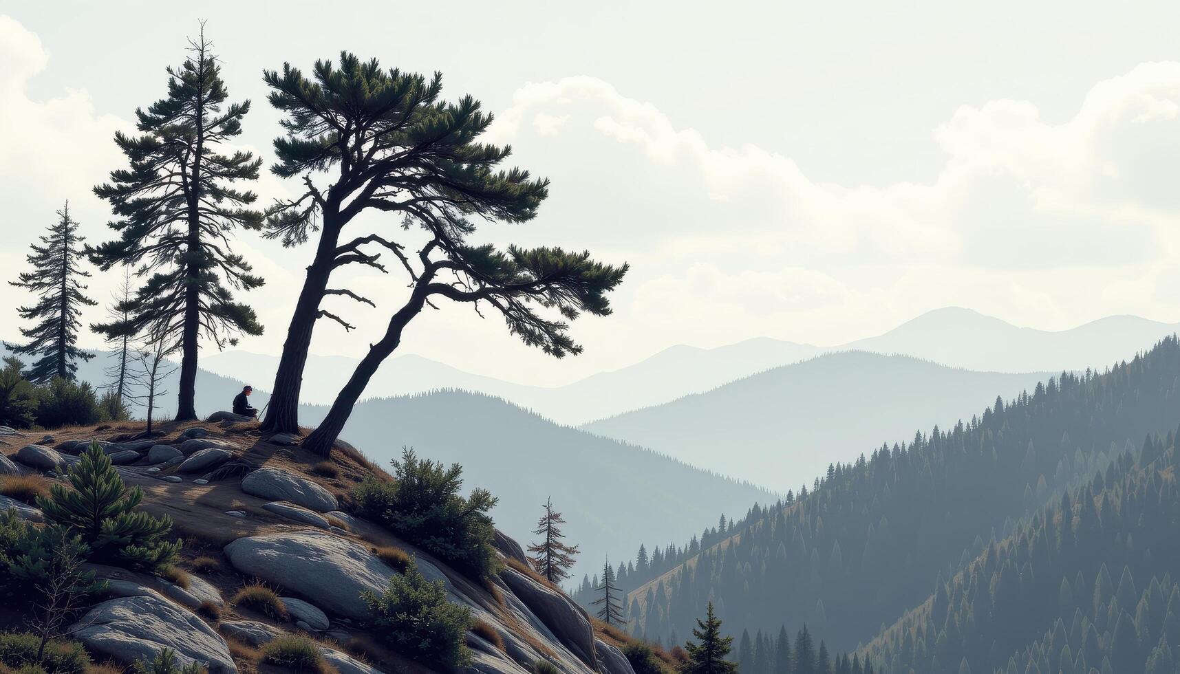 wind whistles through tall trees along the edge of a steep ridge. photo