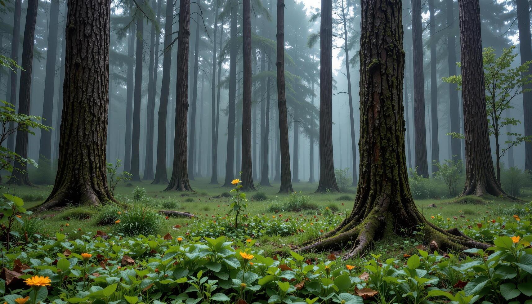 a rainstorm passes, leaving behind mist that hugs the forest floor. photo