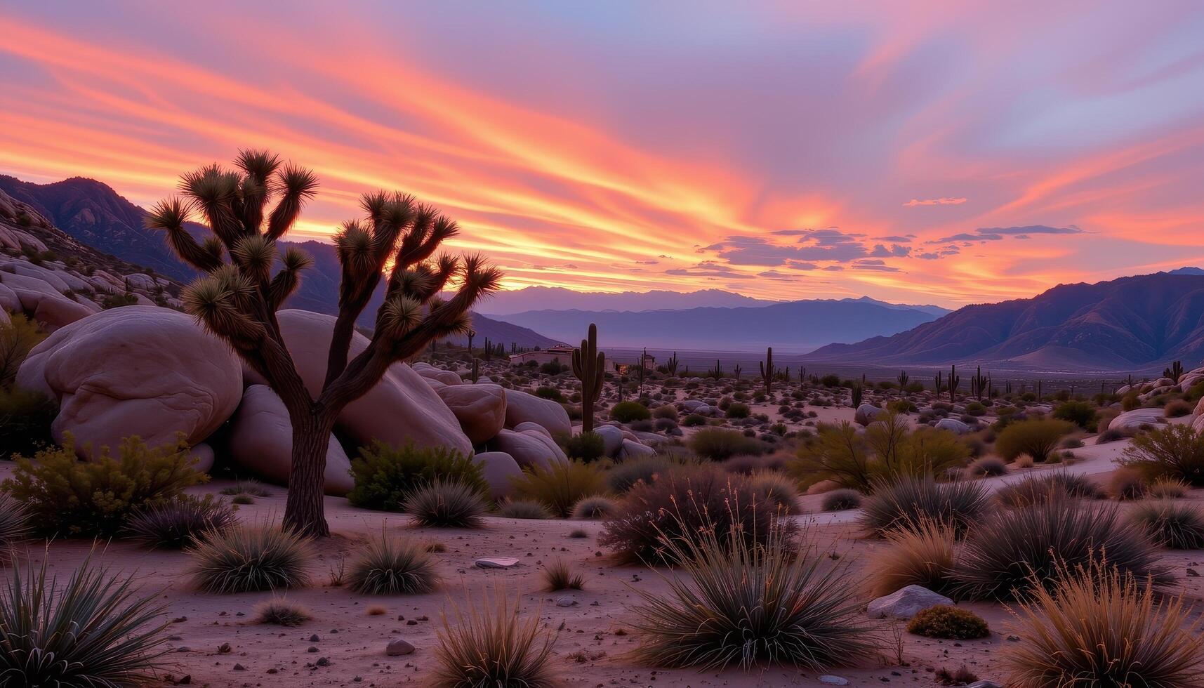 the desert sky glows in layers of pastel pink, orange, and lavender. photo