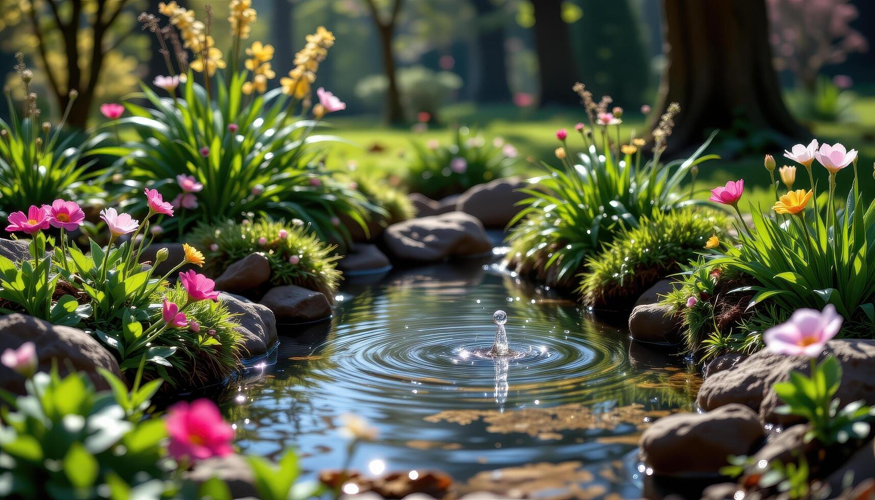 a hidden spring bubbles quietly in the heart of a green glade. photo