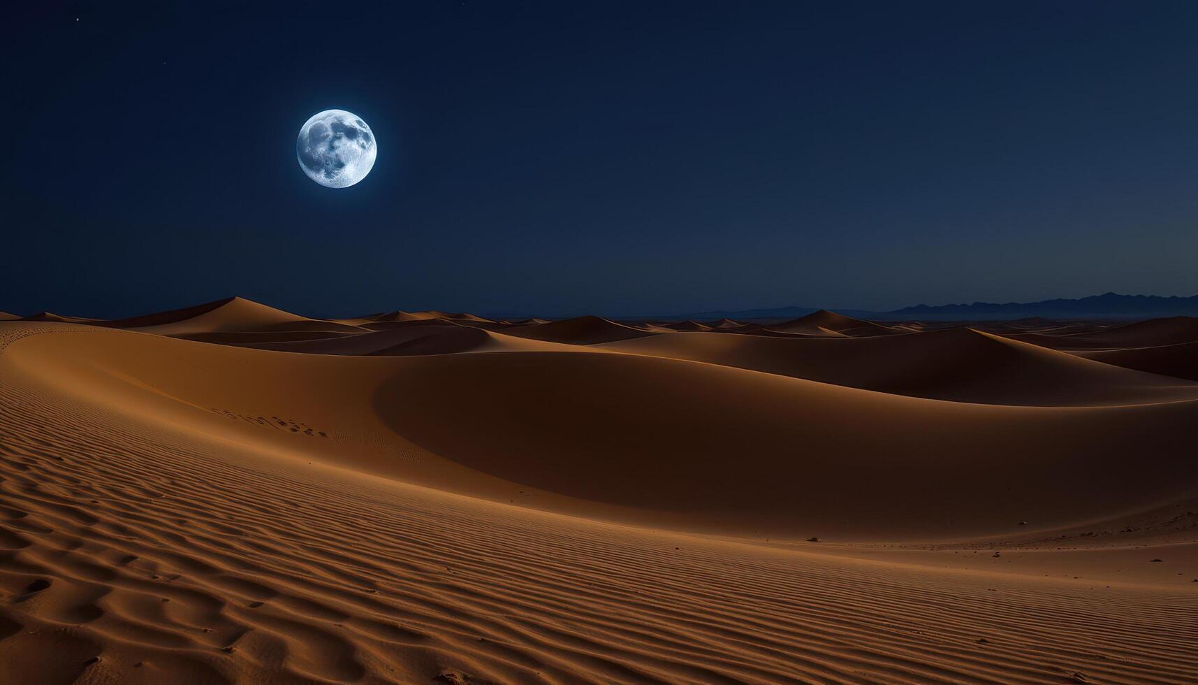 a moonlit desert where shadows stretch long across silent sand dunes. photo