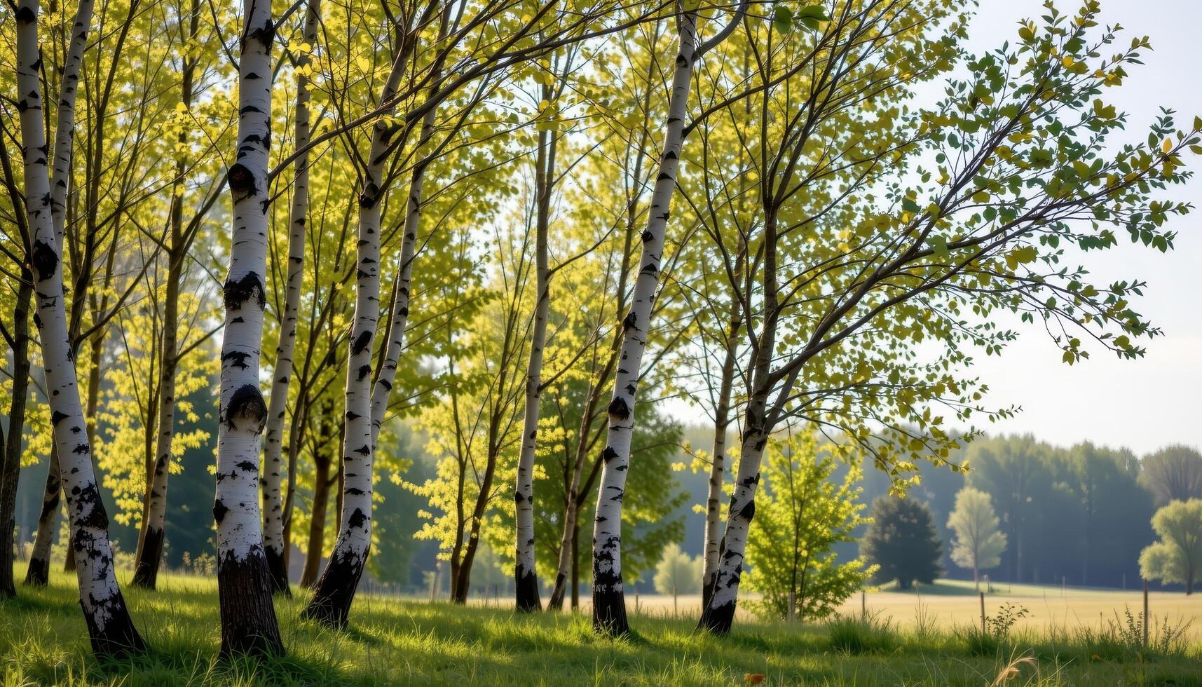 a grove of silver birch trees shimmering in the breeze beneath a pale sky. photo
