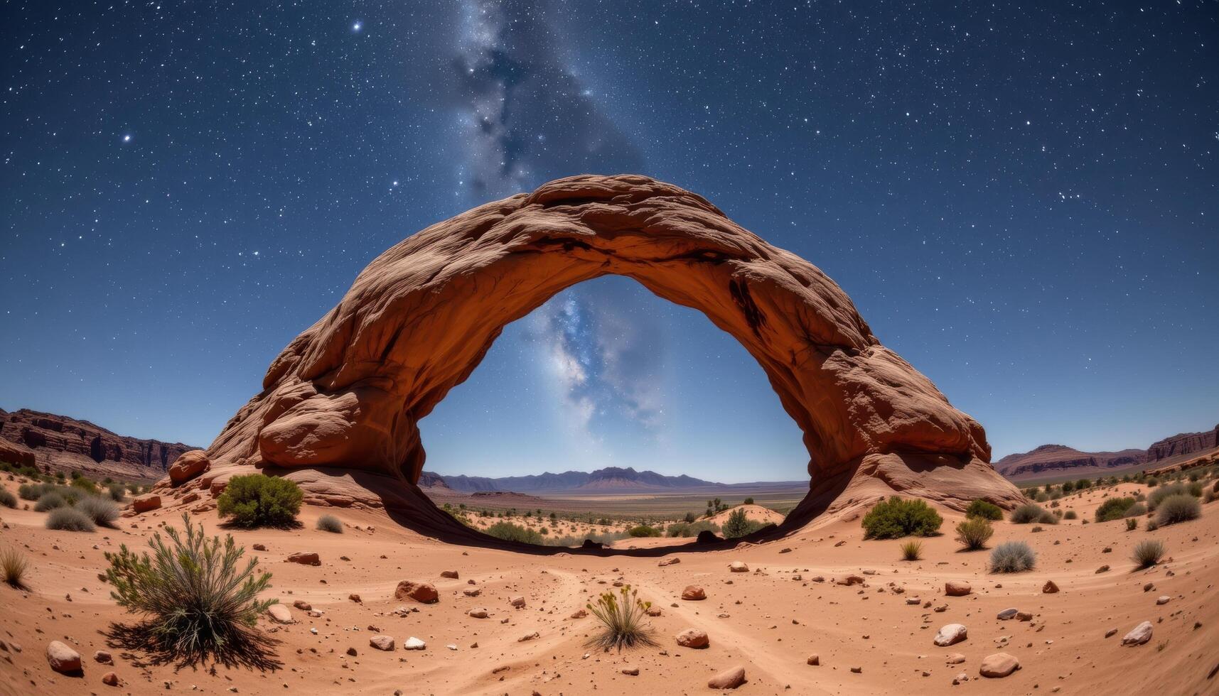 a desert arch standing alone under a canopy of stars. photo