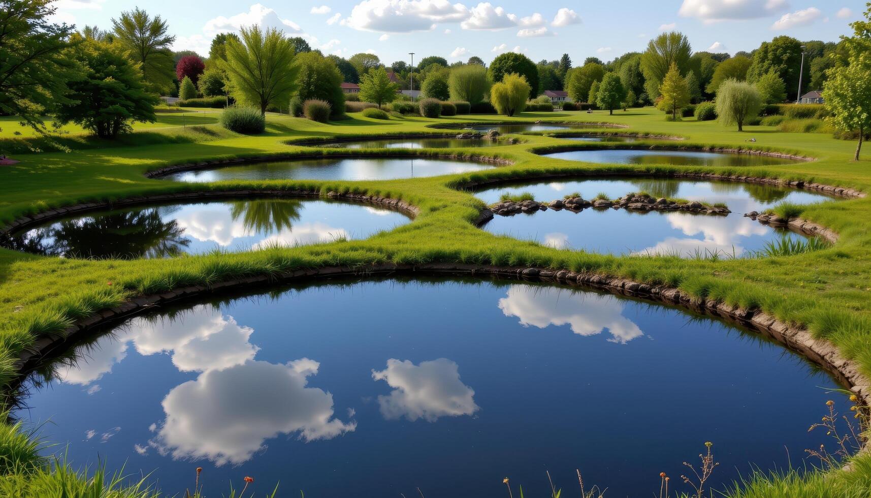 a series of interconnected ponds reflecting different shades of the sky. photo
