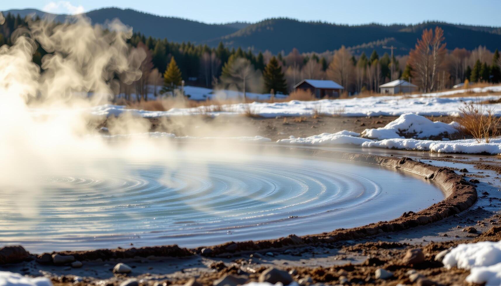 a pool of geothermal water steaming softly in the morning cold. photo