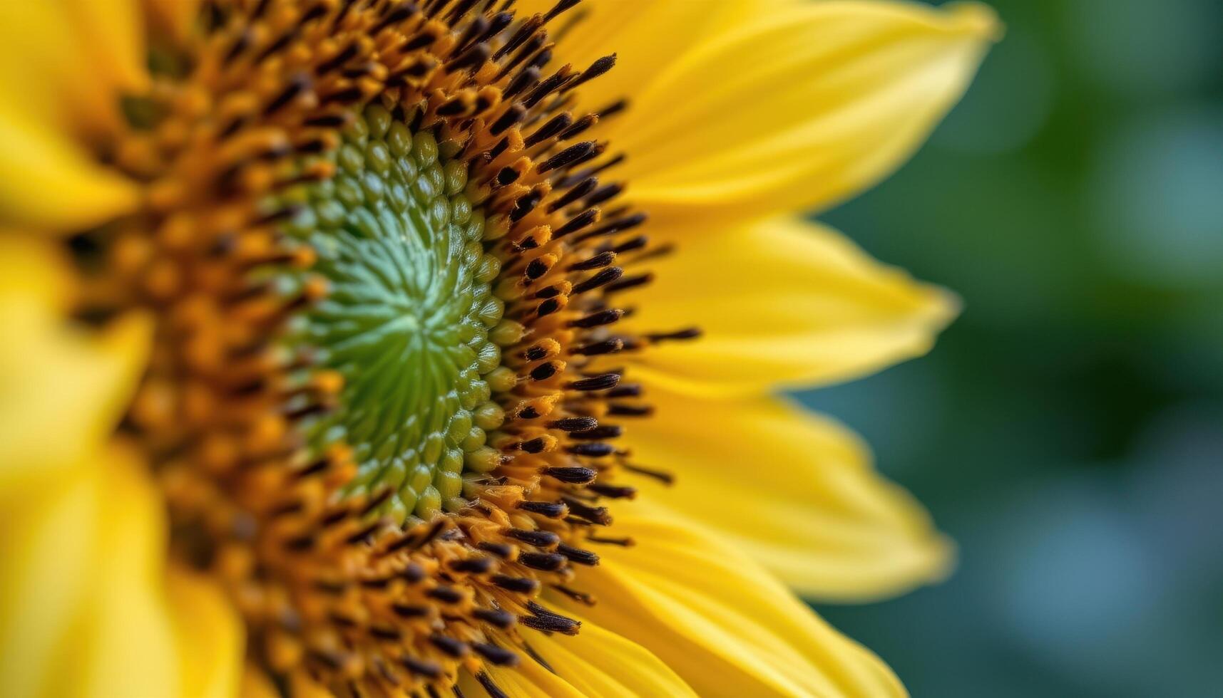 a macro shot of a sunflower's spiral seed pattern, with sharp detail and a soft blur in the background photo
