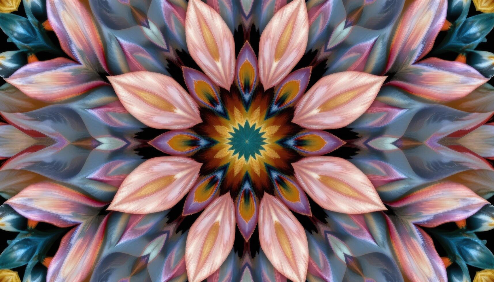 a detailed pattern of overlapping flower petals digitally arranged into a seamless kaleidoscope design photo