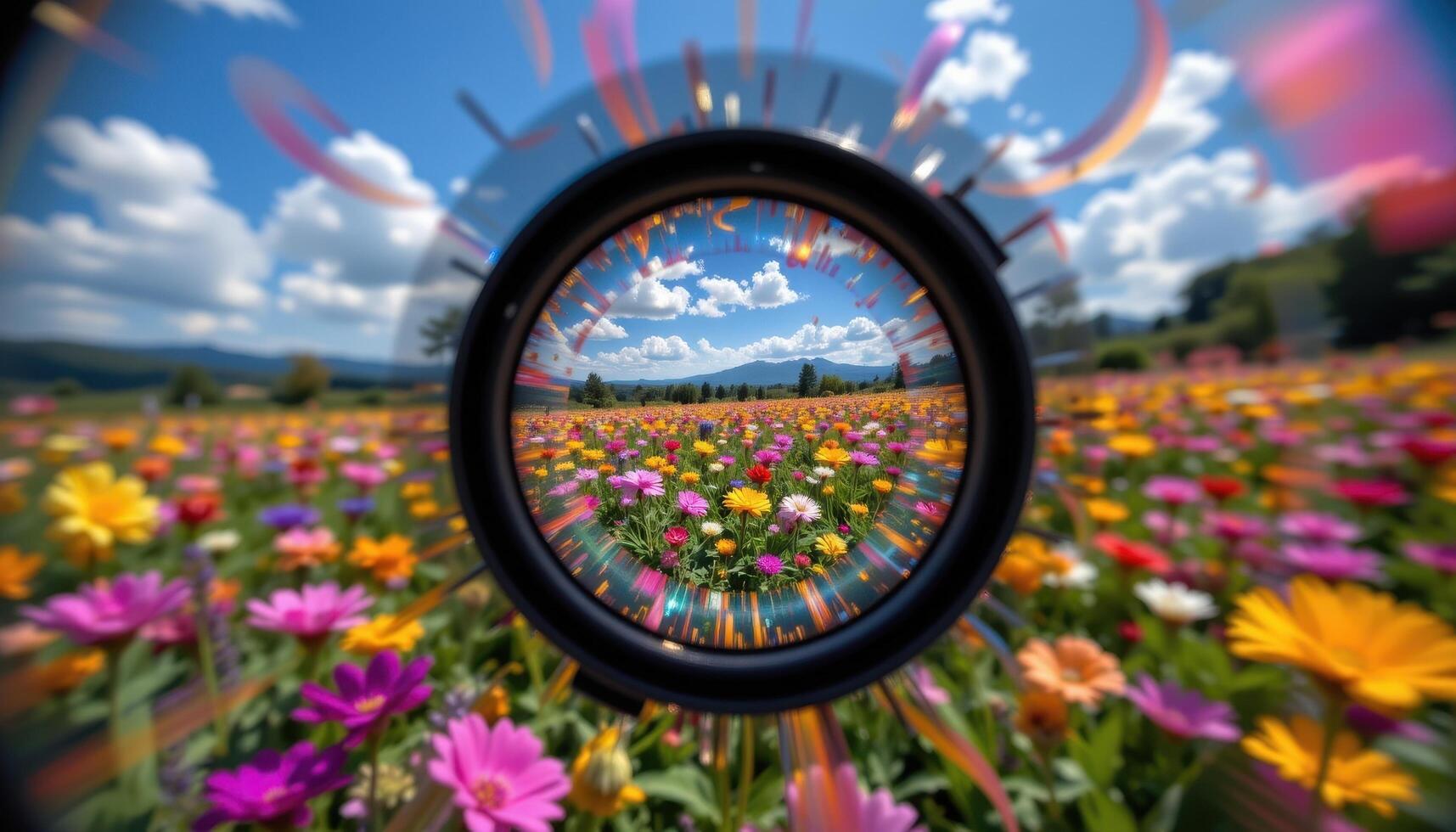 a wildflower strewn field viewed through a vintage kaleidoscope lens photo