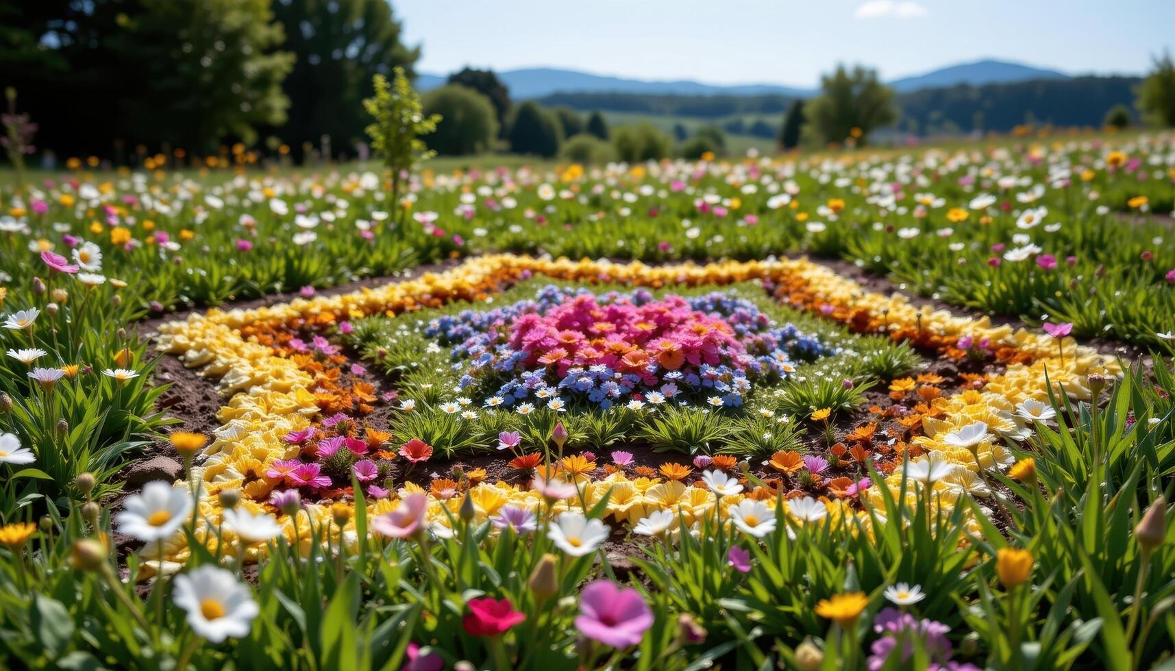 a meadow where flowers form natural geometric shapes in their growth patterns photo