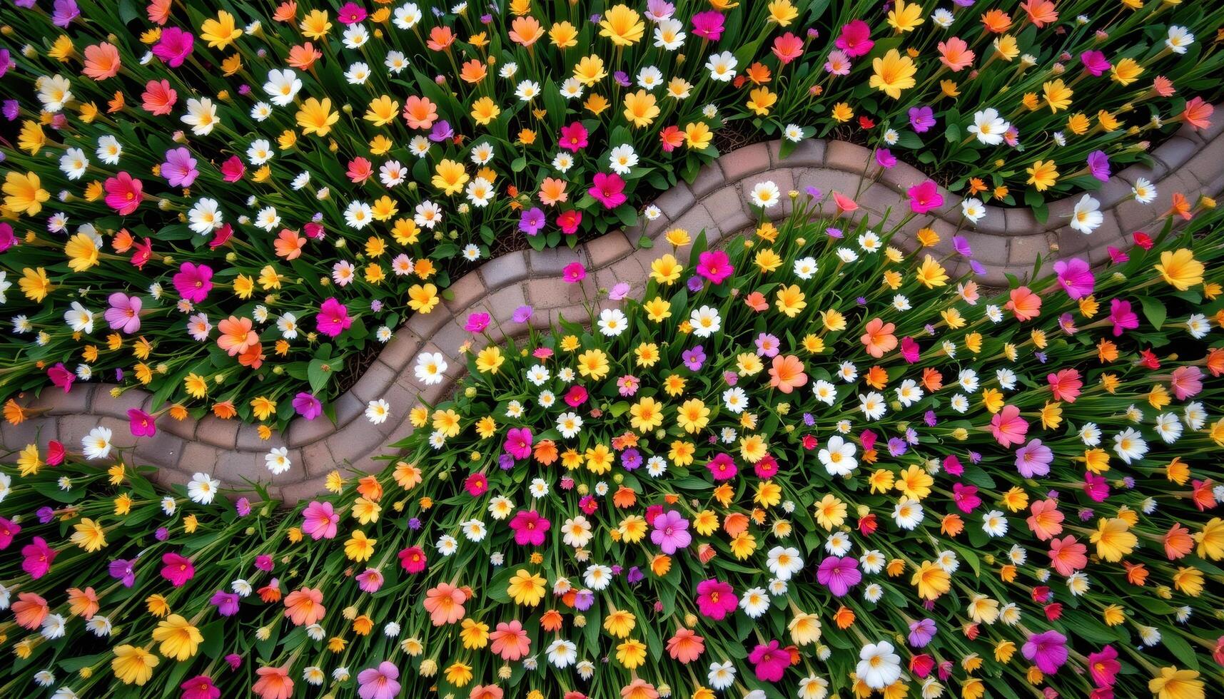 a bird's eye view of a meadow where flower colors shift in ripples like waves photo