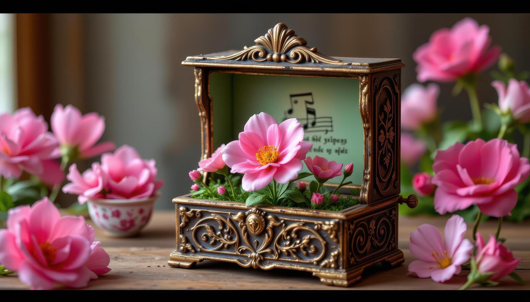 a music box where each note triggers the blooming of a petal photo