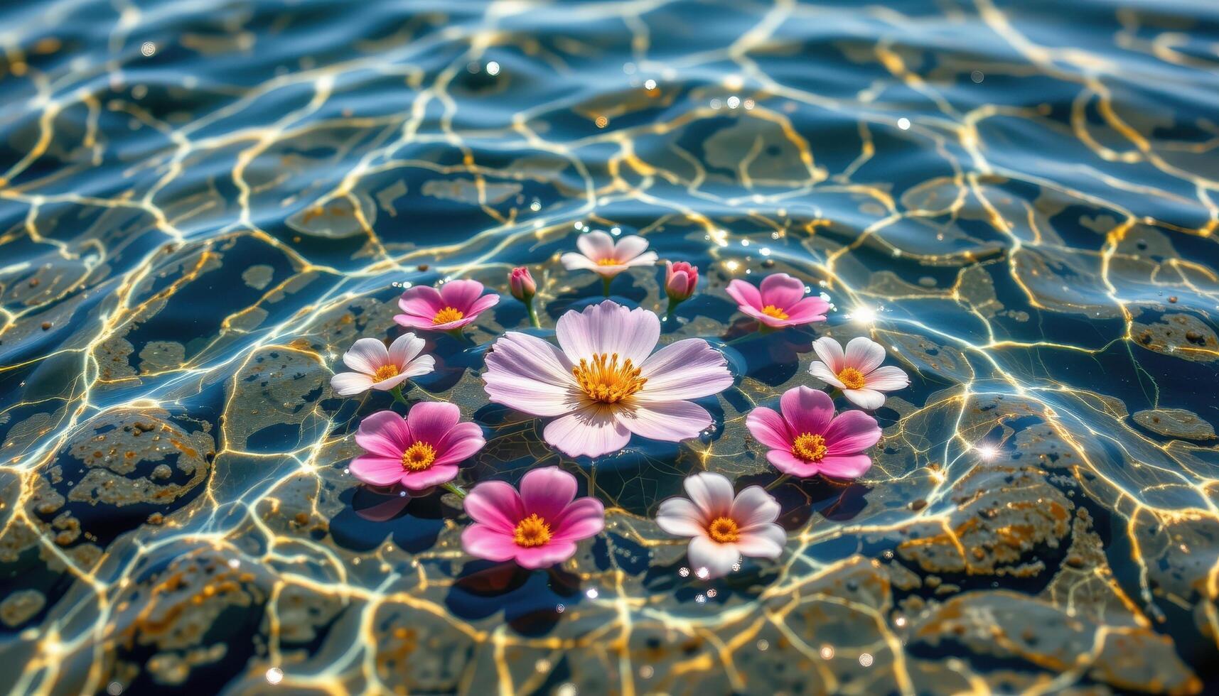a floating floral pattern beneath a clear, shallow tide pool photo