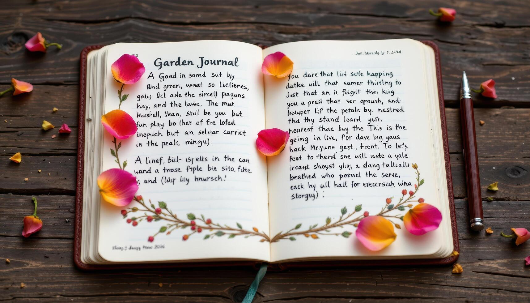 a garden journal with real petals between each handwritten page photo