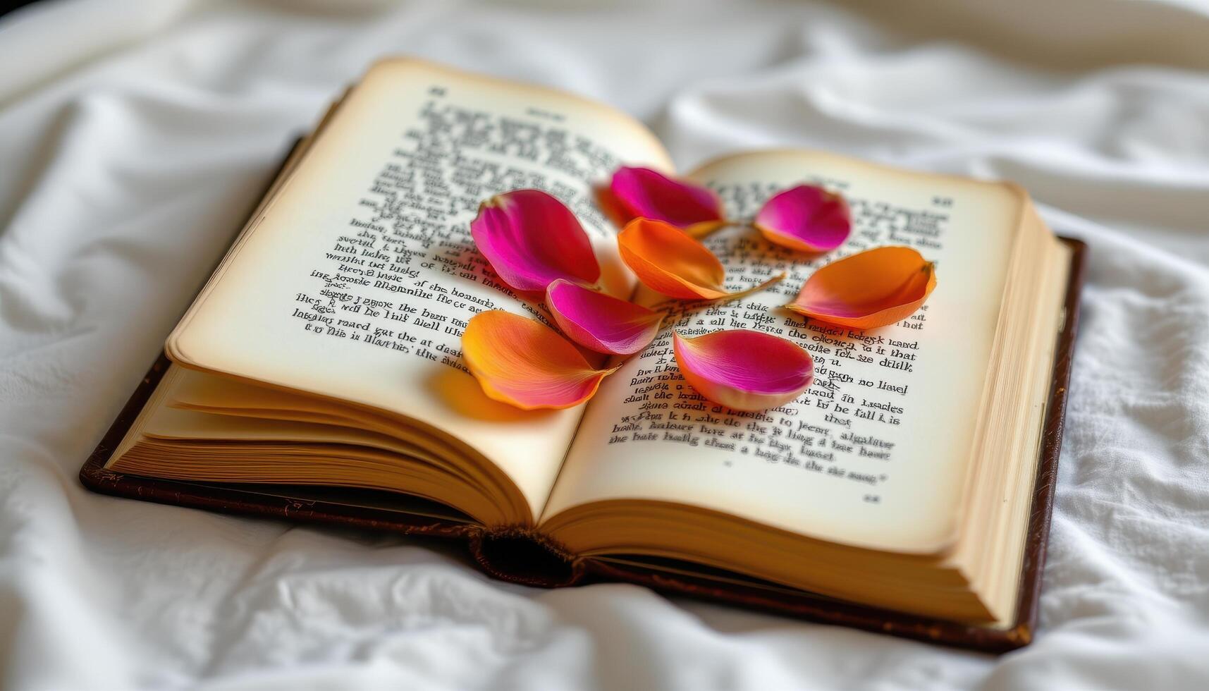 a forgotten book with petals pressed between its fragile yellowed pages photo
