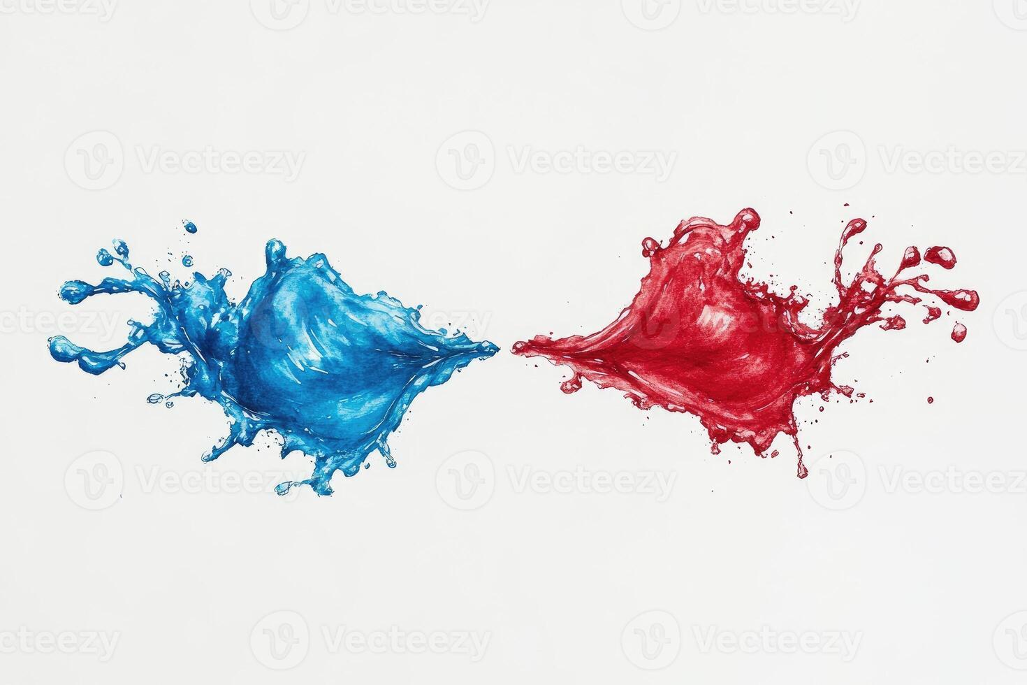 Two red and blue water splashes on a white background photo