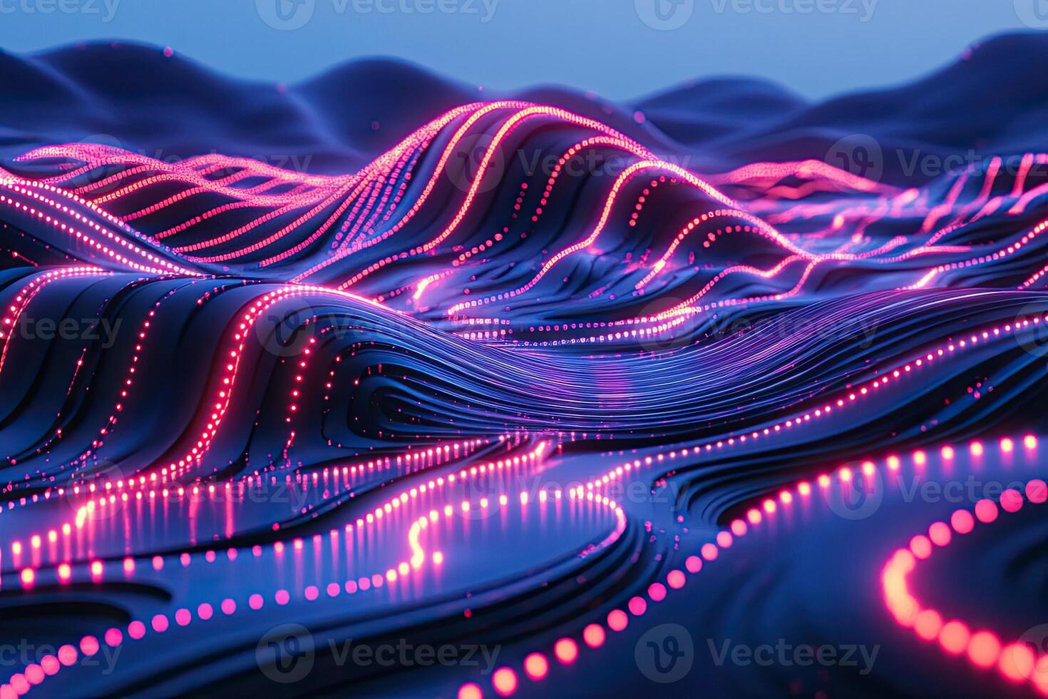 3d rendering of a wave of red and pink lights photo