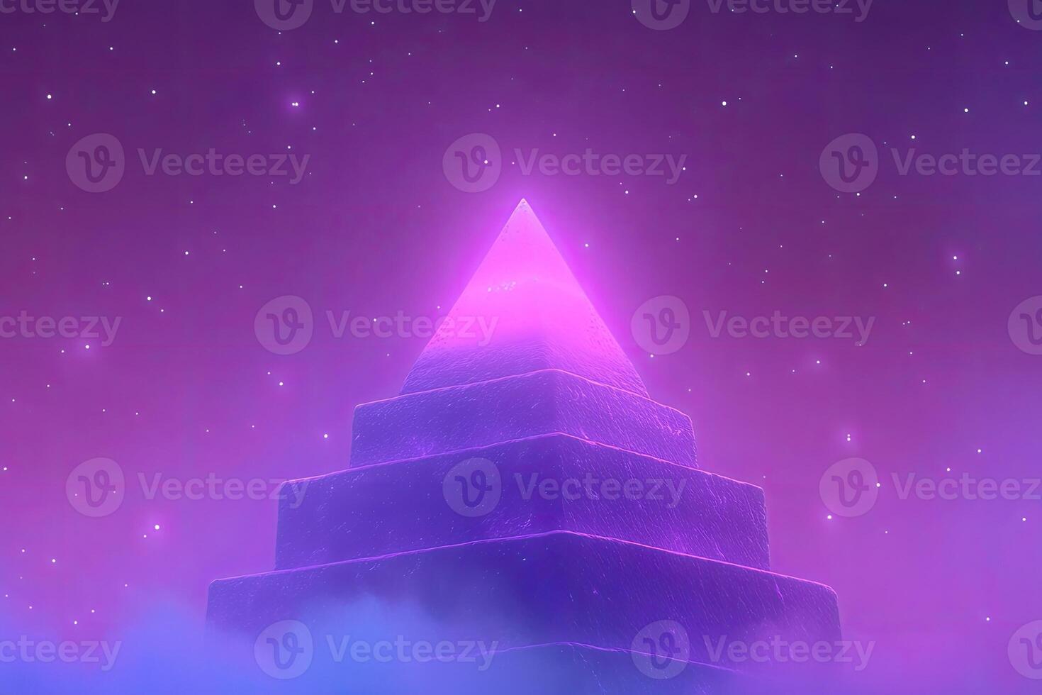 A purple pyramid with a purple light shining through it photo